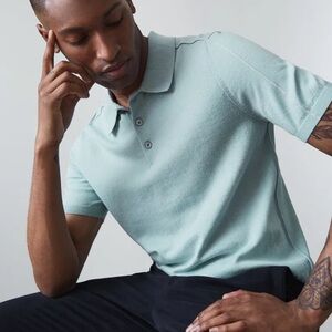 Reiss Men’s Large Potter Seam Detail Polo Shirt Wool Cotton Blend Seafoam Green